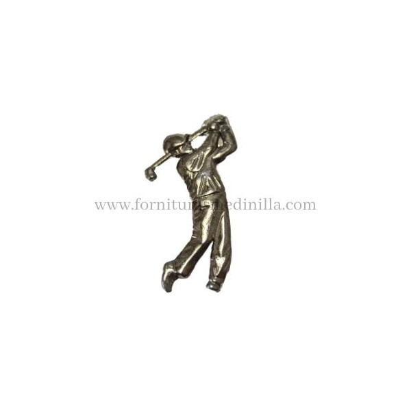 aplique o adorno metalico de un jugador de golf, sirve para adornar tus productos artesanales en cuero y marroquieria